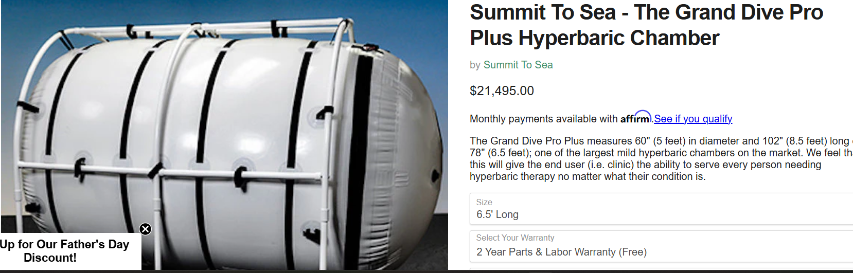 Summit to Sea Grand Dive Pro Plus 8.5' Hyperbaric Chamber