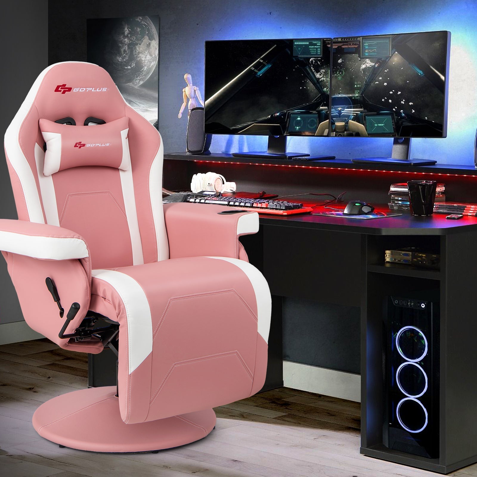 Massage Video Gaming Recliner Chair with Adjustable Height